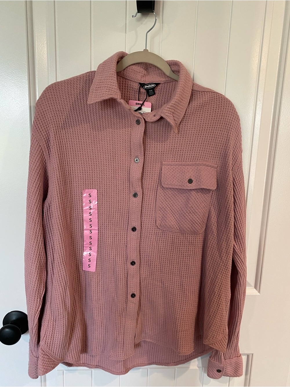 Relaxed Waffle Button-Down Shirt in Dusty Rose